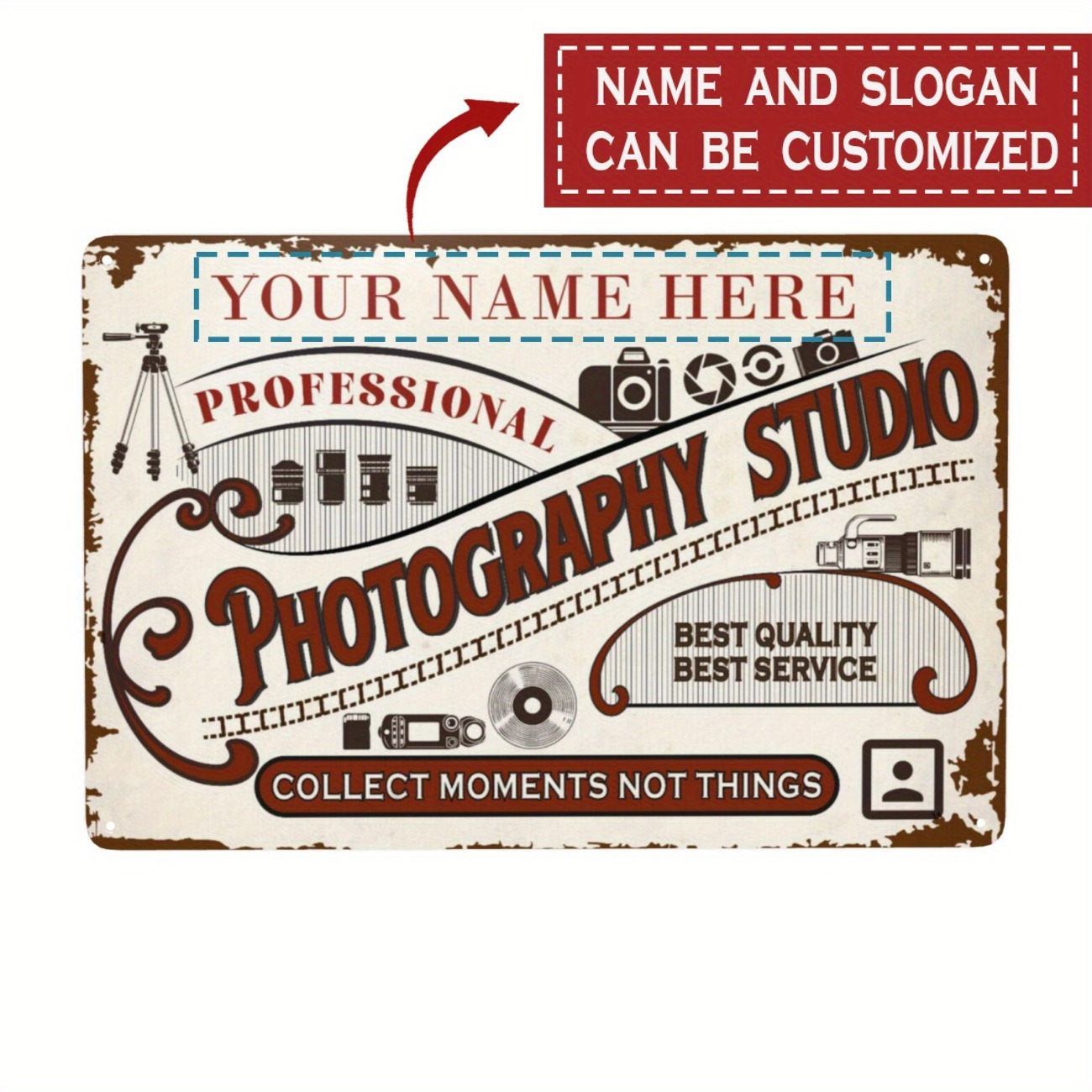 Photography Studio - Custom Name Text Metal Sign Personalized